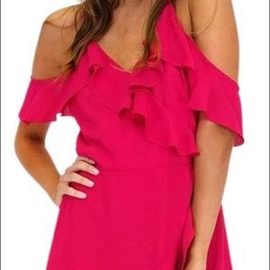 Sugarlips cold shoulder dress in fuchsia